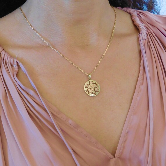 Flower of Life 18k Solid Gold Sacred Geometry Pendant Etsy Canada