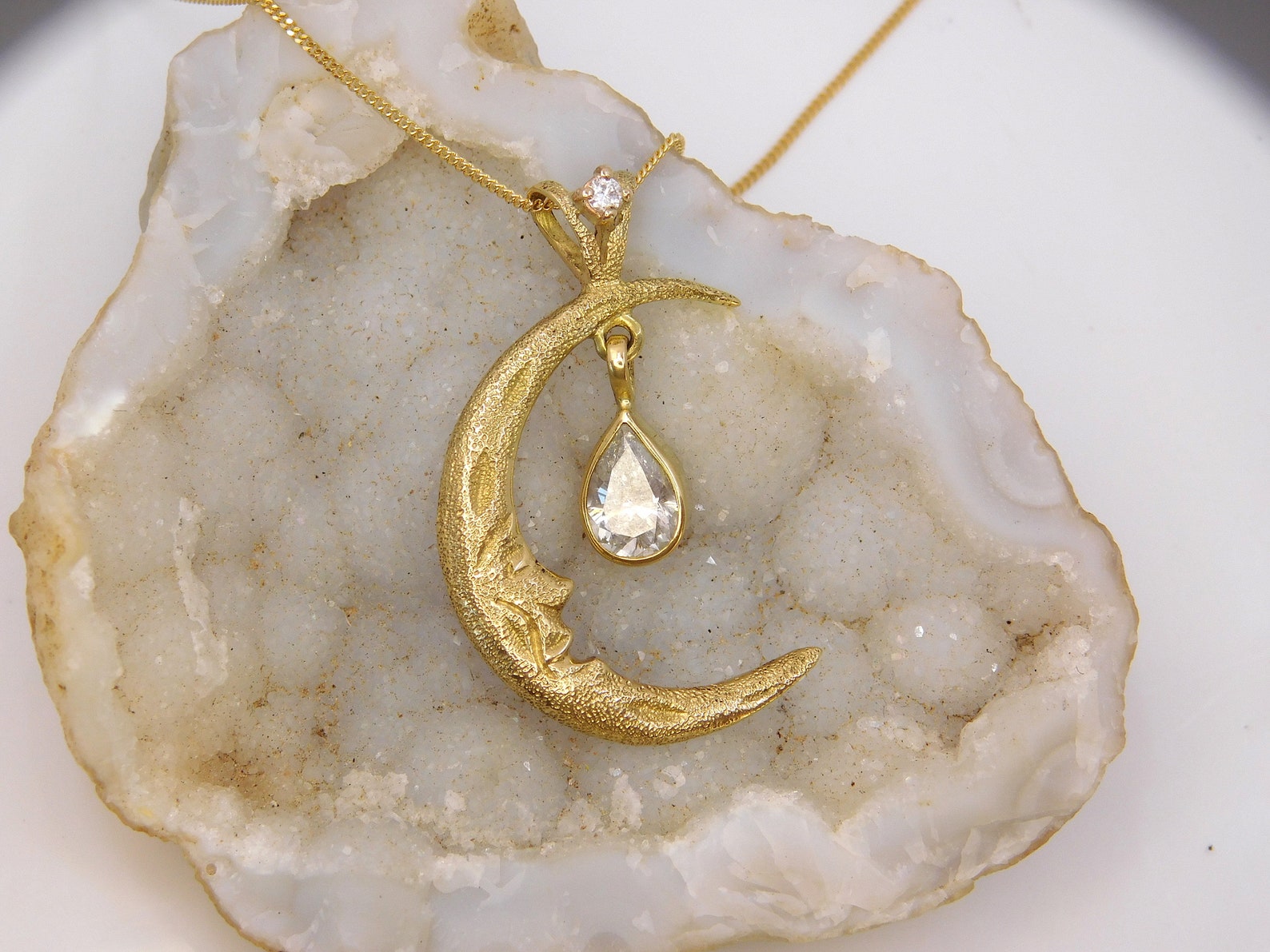 Gold MOON Diamond drop Necklace Moon Pendant in 18k solid Etsy