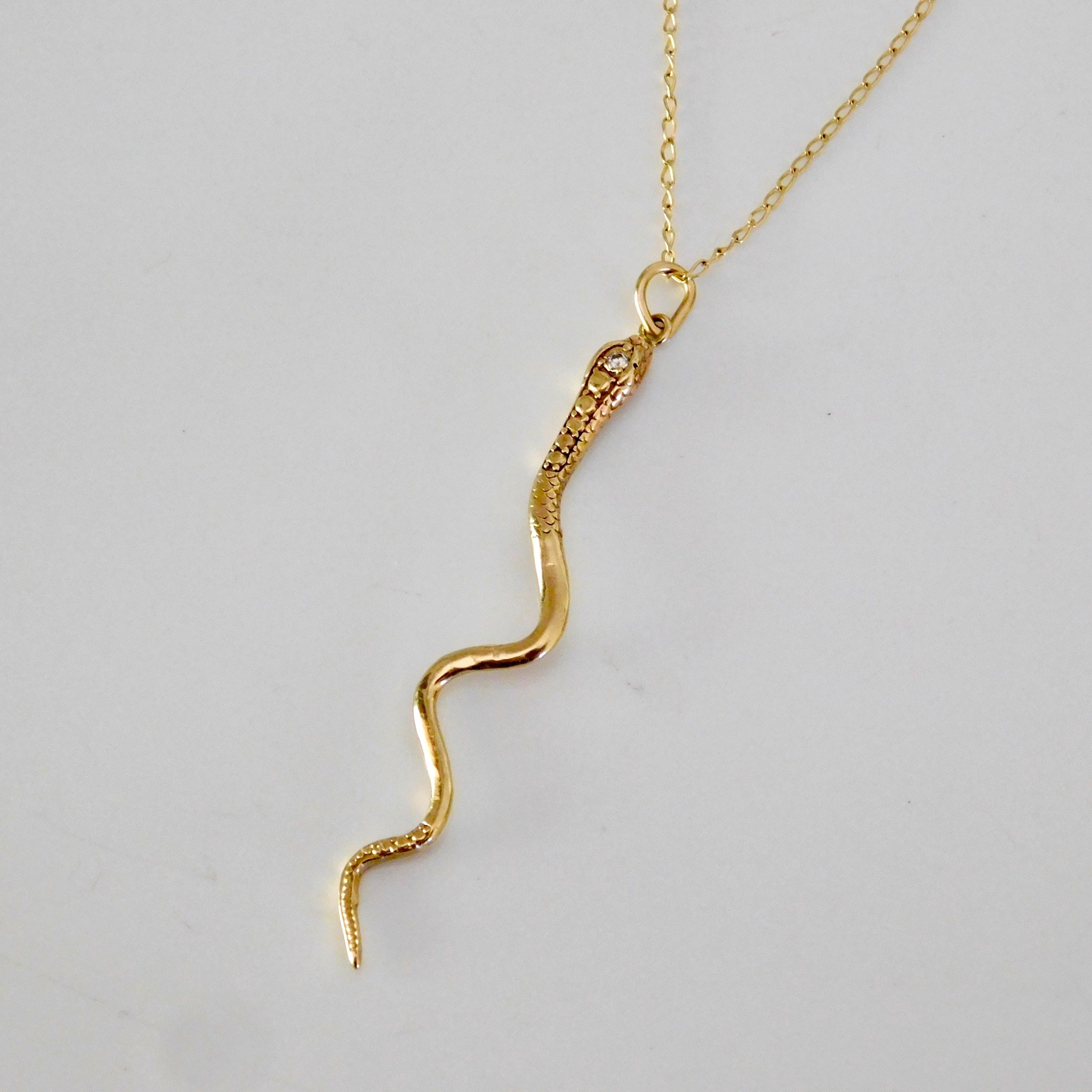 18k gold Snake Pendant with Diamond Diamond Pendant Serpent Etsy