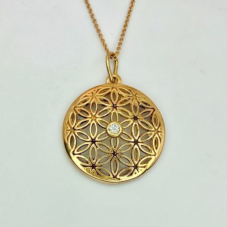 Gold Flower of Life pendant with Diamond Gold Sacred Etsy