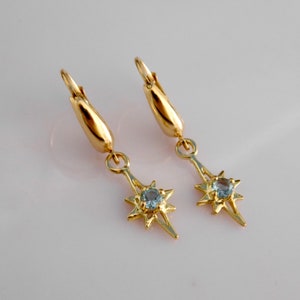 North Star 18k gold Earrings - Aquamarine Earrings - Sapphire earrings - Emerald dainty earrings