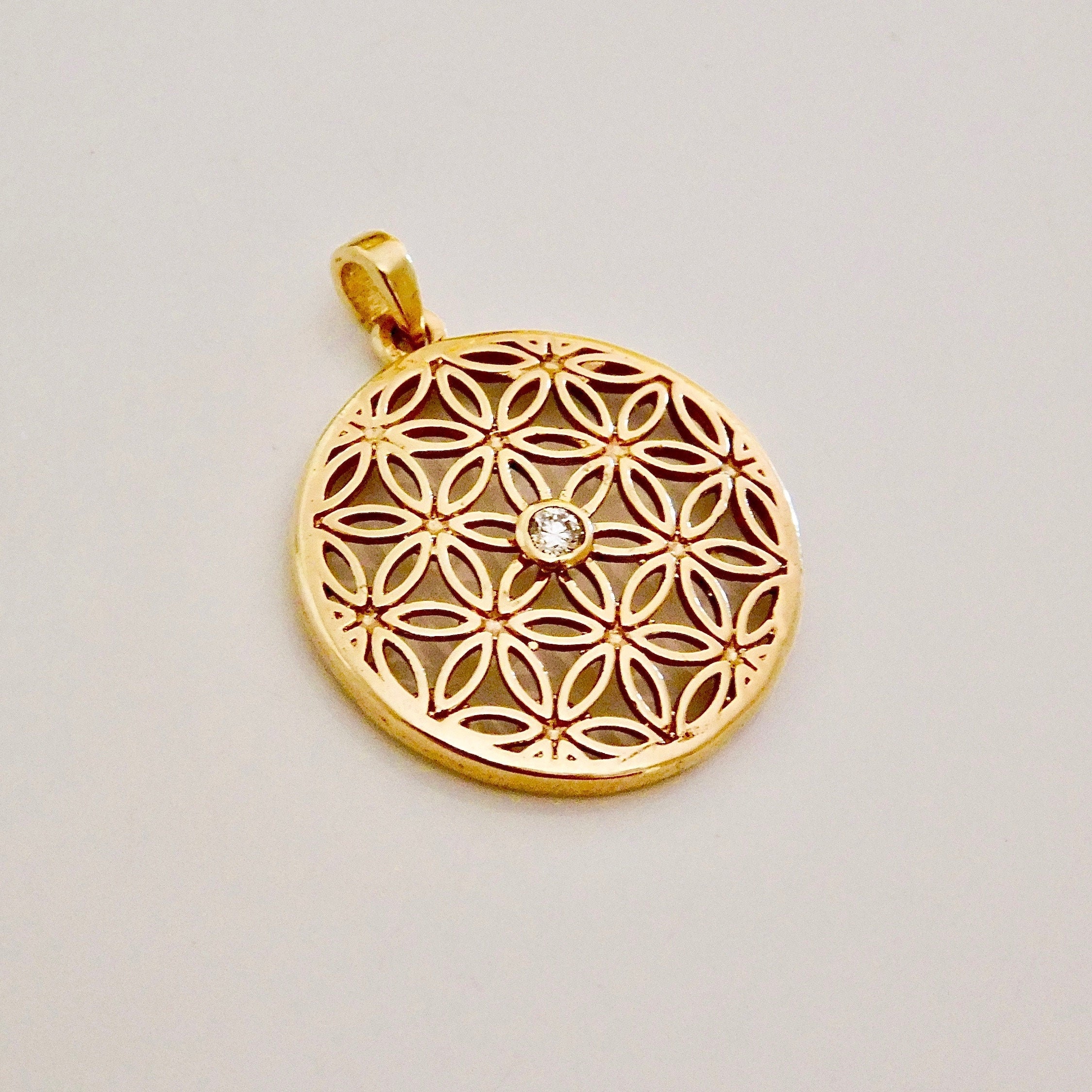 Gold Flower of Life pendant with Diamond Gold Sacred Etsy