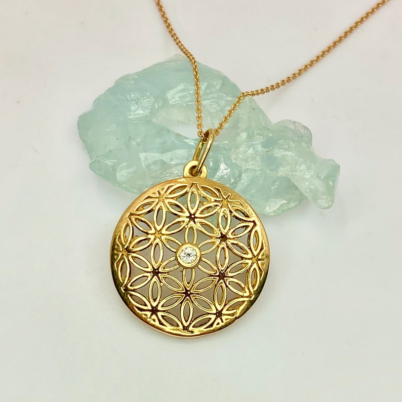 Gold Flower of Life pendant with Diamond Gold Sacred Etsy