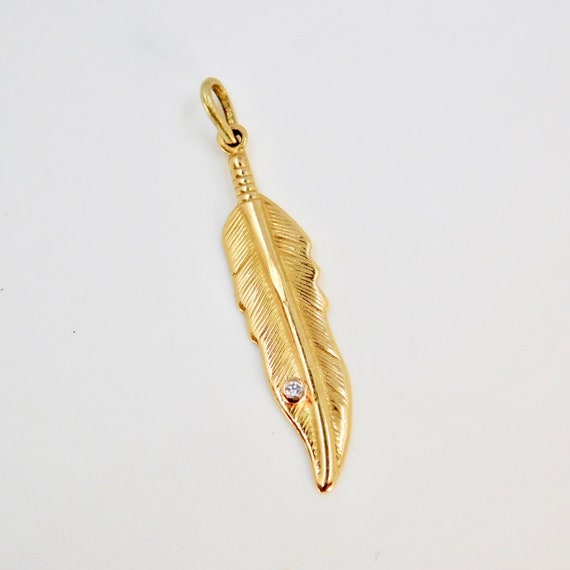 Solid Gold Feather Pendant with Diamond 18k his and hers Etsy