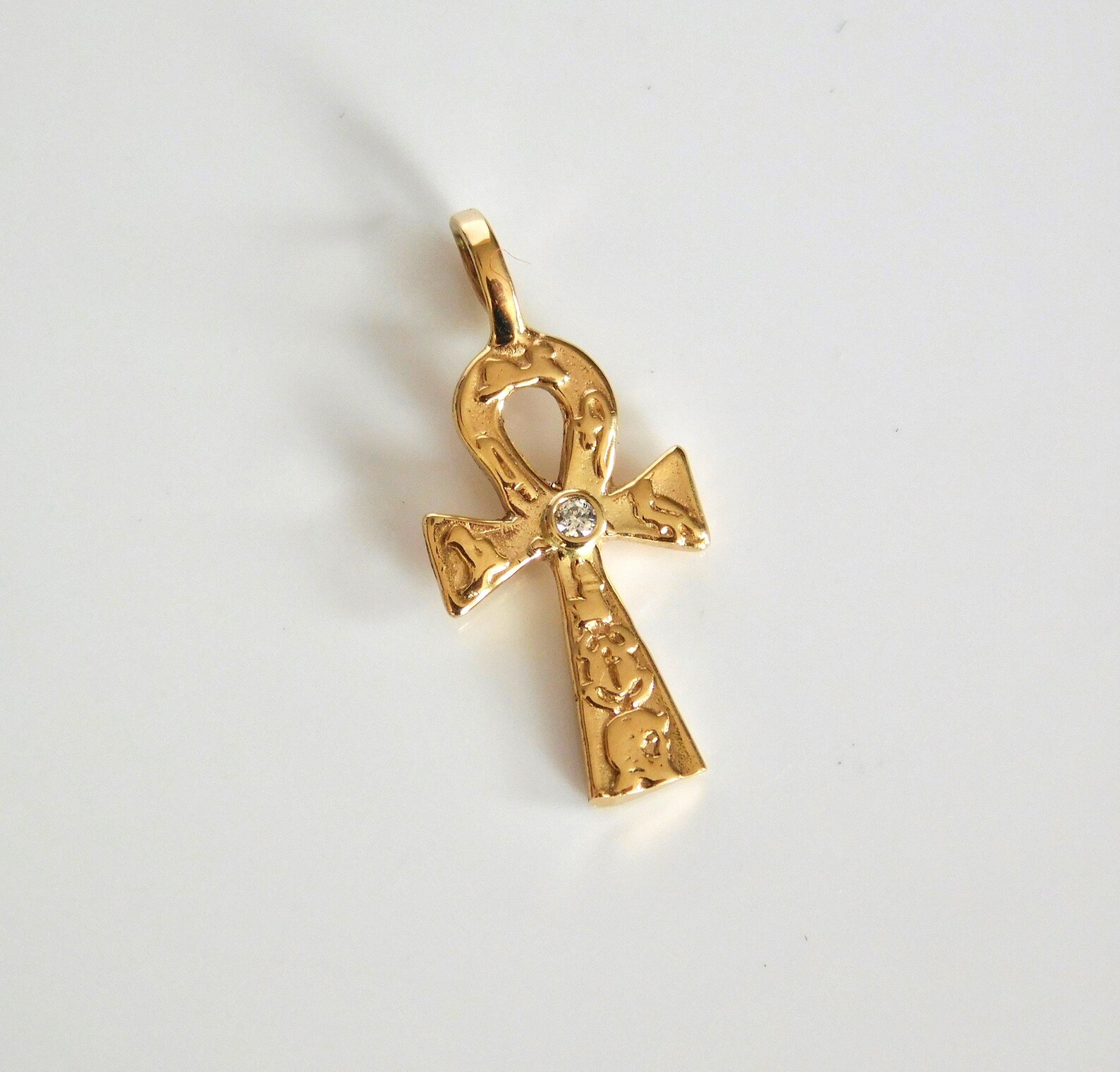 18k solid Gold Ankh cross pendant with diamond Egyptian Etsy