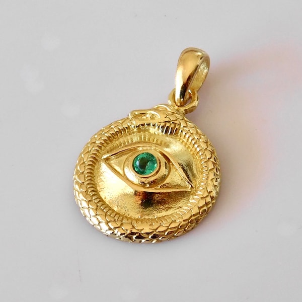 Gold ouroboros Pendant, Eye of Rha - Evil  Eye - 18k gold - Snake Pendant