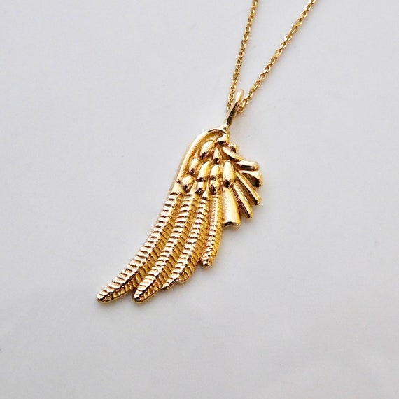 Gold Angel Wing Pendant Necklace Wing Pendant Gold Feather | Etsy