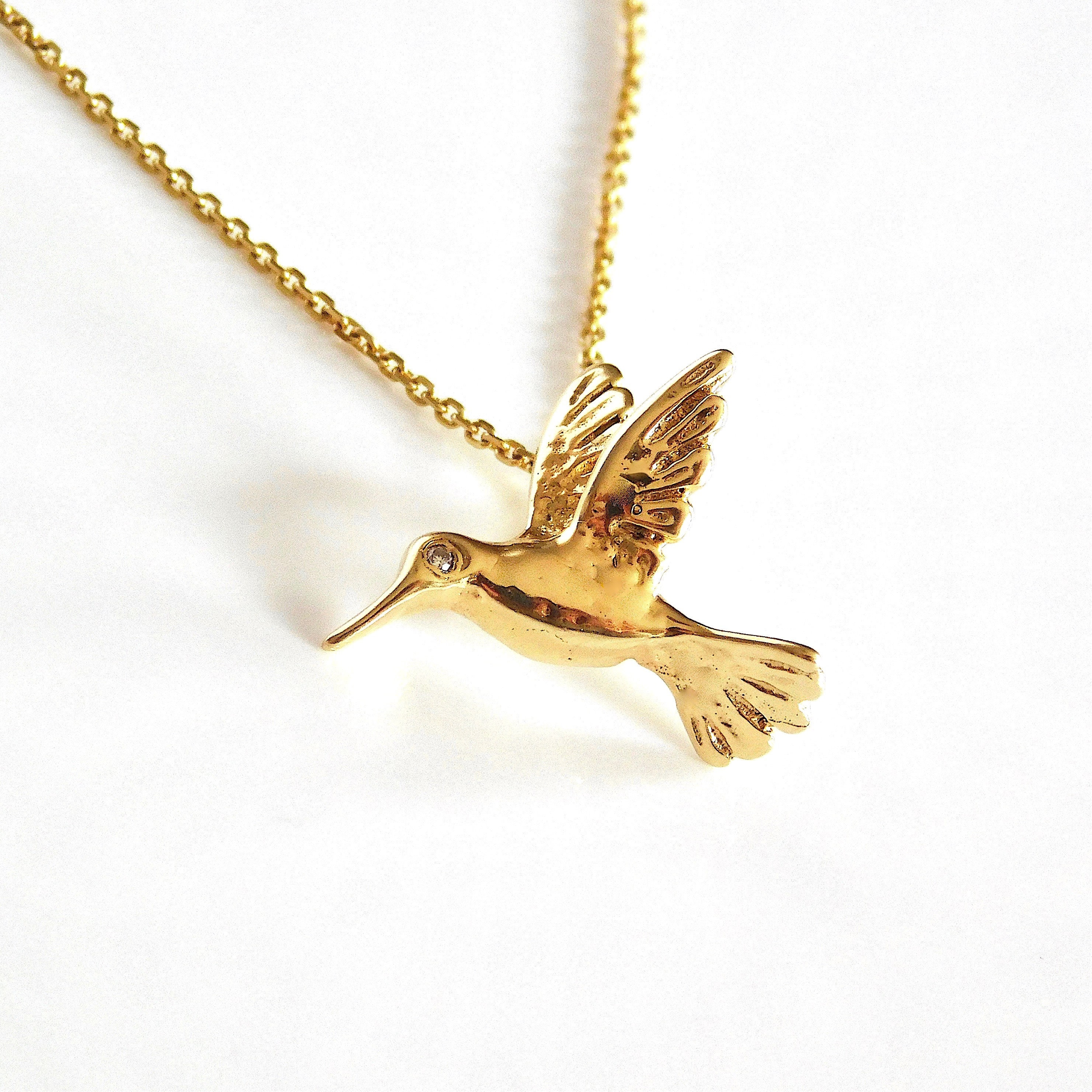 Hummingbird Pendant in Solid Gold Bird Colibri Etsy New Zealand