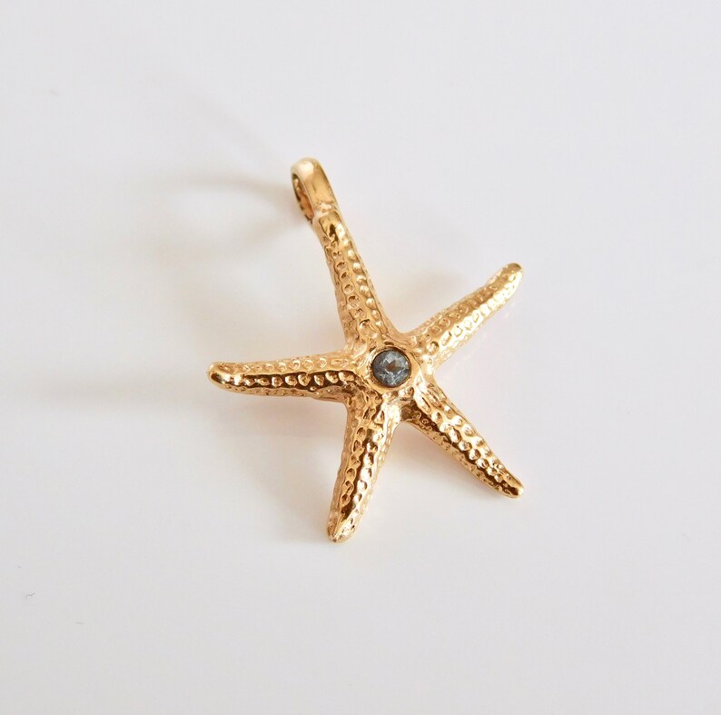 14k solid gold starfish pendant Necklace Aquamarine pendant Etsy