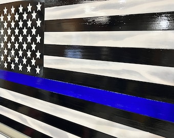 THIN BLUE LINE Flag, Challenge Coin Display Flag Optional, Police Flag, Chllenge Flag, Blue Line Flag