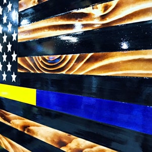 THIN YELLOW / BLUE Line Flag, First Responders, 911 Police and Dispatchers Flag, Law Enforcement, Challenge Coin Display Flag Optional