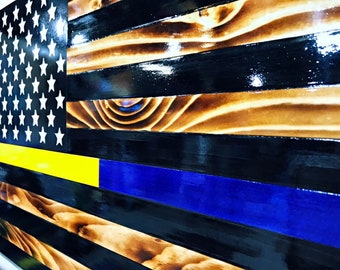 THIN YELLOW / BLUE Line Flag Challenge Coin Display Flag Option