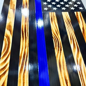 CHALLENGE COIN FLAG, Thin Blue Line Challenge Display Flag, First Responders Display Flag, Law Enforcement Display Flag, Blue Line Wood Flag image 7