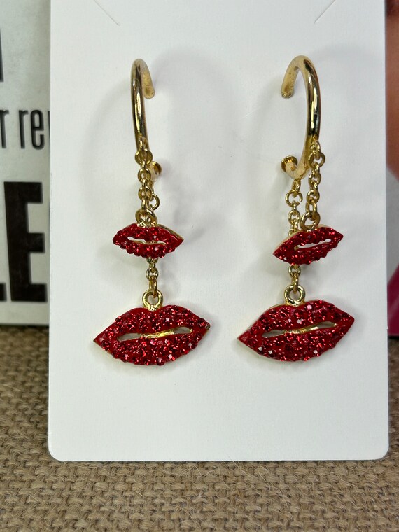 Vintage Red crystal Lips earrings by Butler & Wils