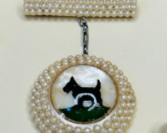 Vintage Scottie Dog Silhouette Lucite Brooch: Reverse Carved Celluloid, 1940s Novelty