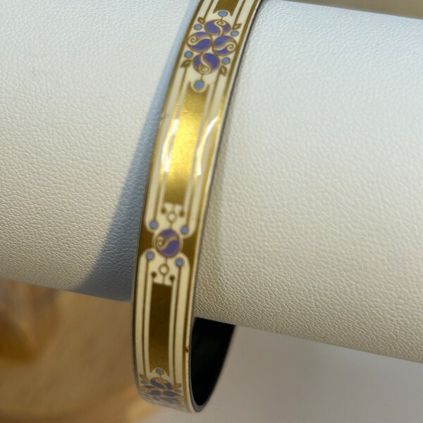 Vintage enamel bangle signed Michaela Frey Gold/purple, Art Nouveau/Folk Style