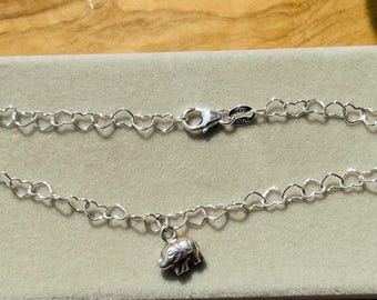 Sterling Silver Heart Link Bracelet: Elephant Charm, Signed 925 Bridesmaid/Daughter gift