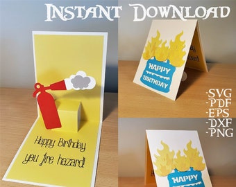 3D Pop-up Fire Hazard Birthday Card SVG Cutting File - Instant Download