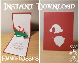 Santa Schlitten - 3D Pop-up Weihnachtskarte SVG schneiden Datei - Instant Download