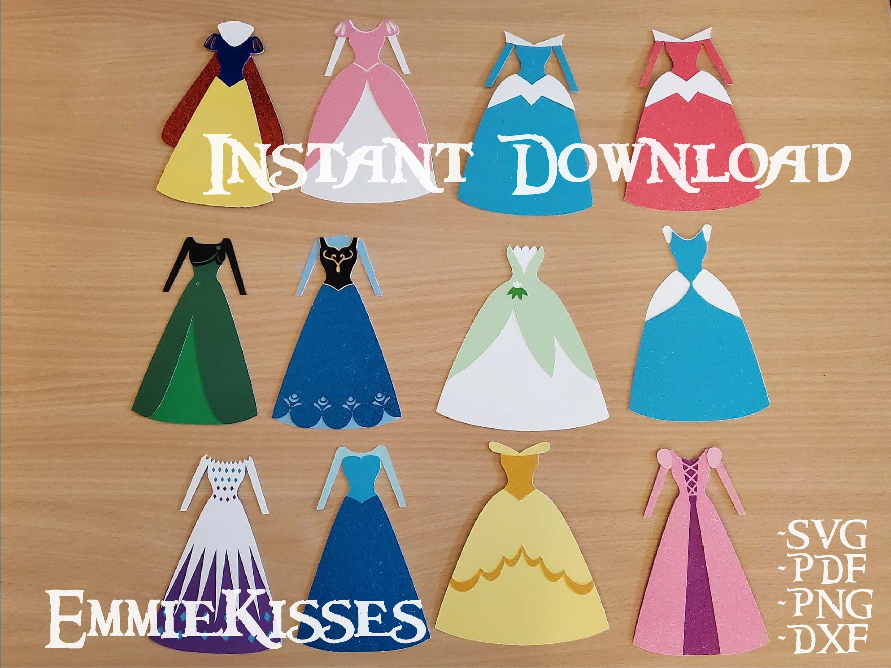 Princess Dress Silhouette Bundle SVG DXF | Etsy