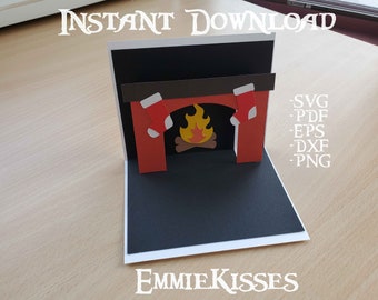 3D Fireplace Christmas Card - SVG