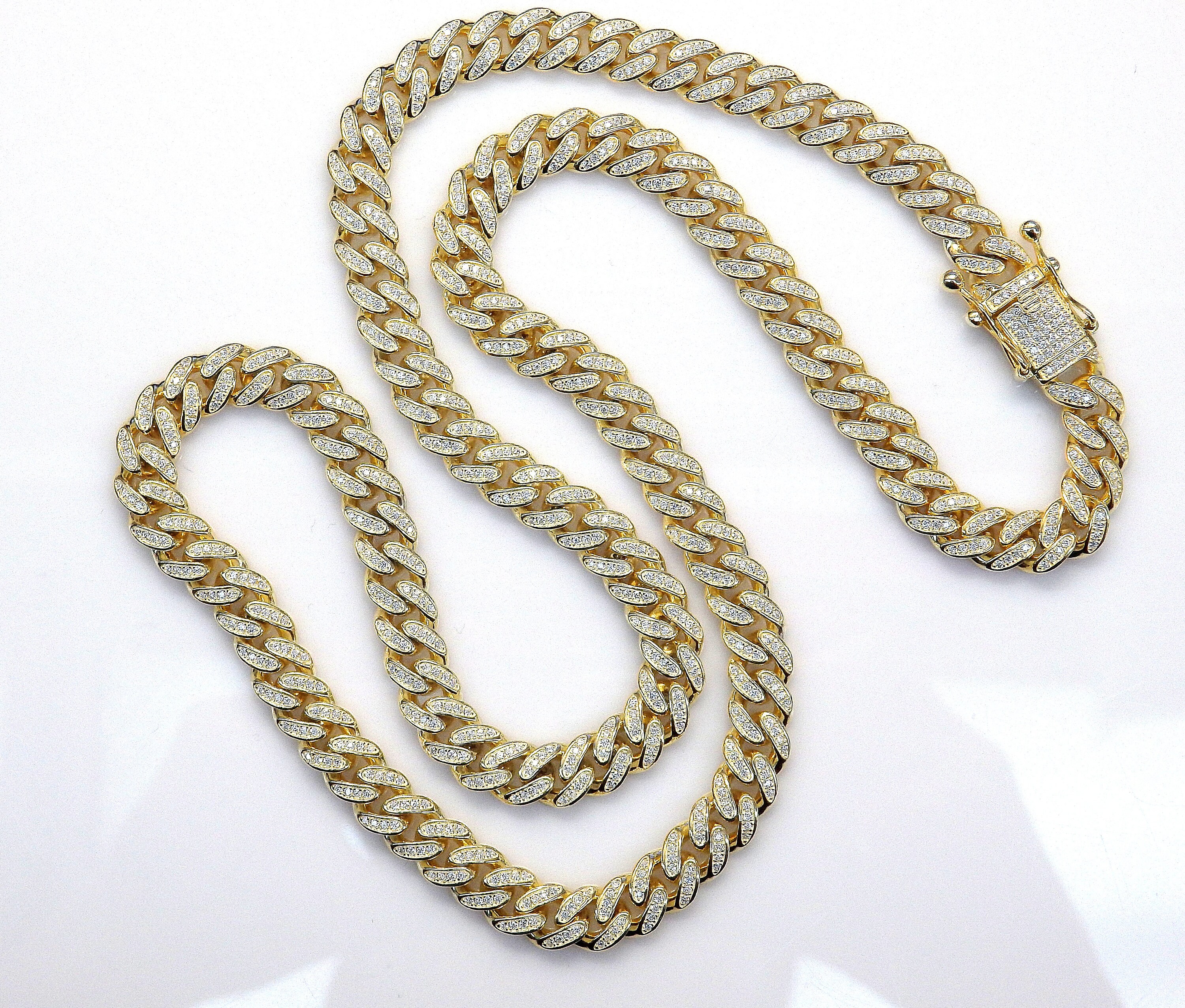 Sterling Silver Gold Plated Round Cubic Zirconia Accent Cuban Link Chain Necklace 26