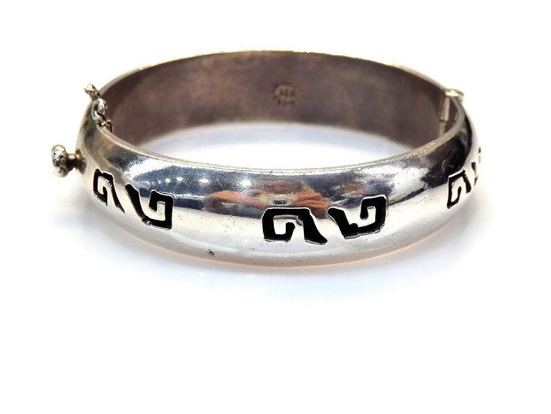 Sterling Silver Tribal Design Safety Chain Bangle Bracelet # 263704845641
