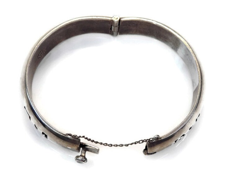 Sterling Silver Tribal Design Safety Chain Bangle Bracelet # 263704845641