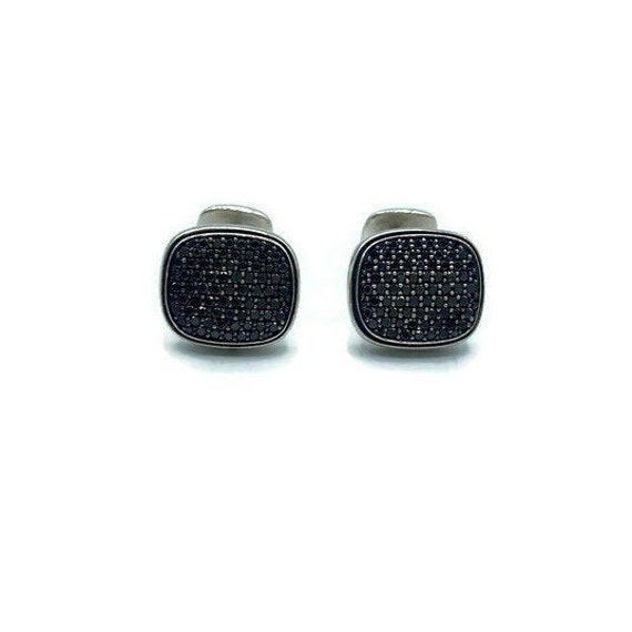 Men's Onyx and Diamond Cuff Links in Sterling Silver