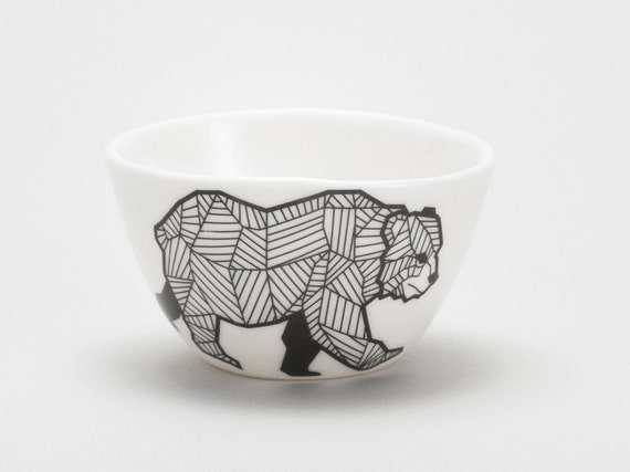 Handmade Porcelain Bear Animal Cup Tattoo Design White Etsy