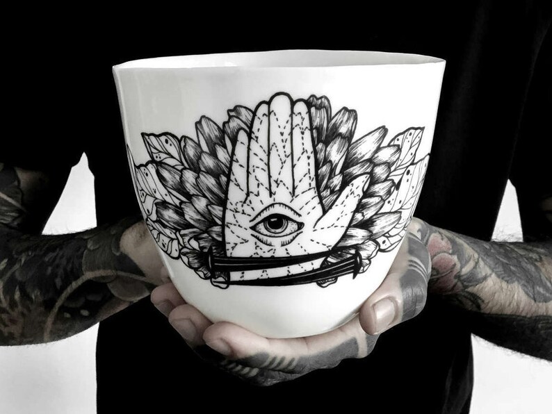 Hand Tattoo Minimal Ceramic Large Ramen Bowl Ice Cream Large Etsy