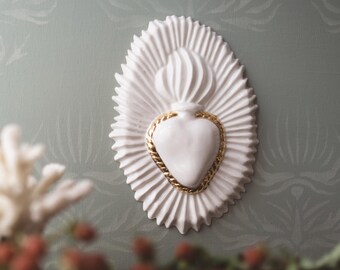 ex voto flaming heart Handmade gold porcelain modern wall decor pottery wedding gift ANTIKAPRATIKA