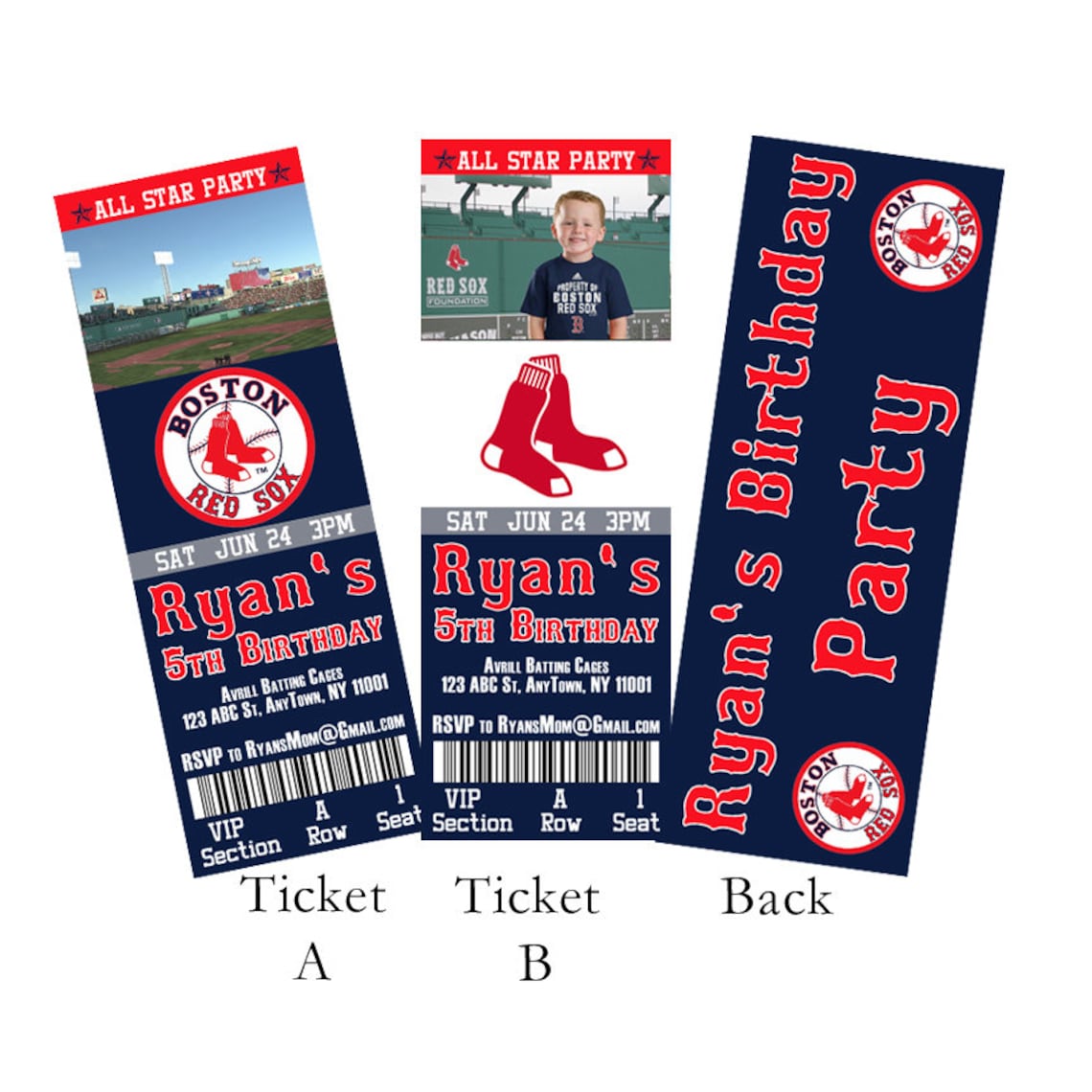 Boston Red Sox Birthday Ticket Invitation Etsy