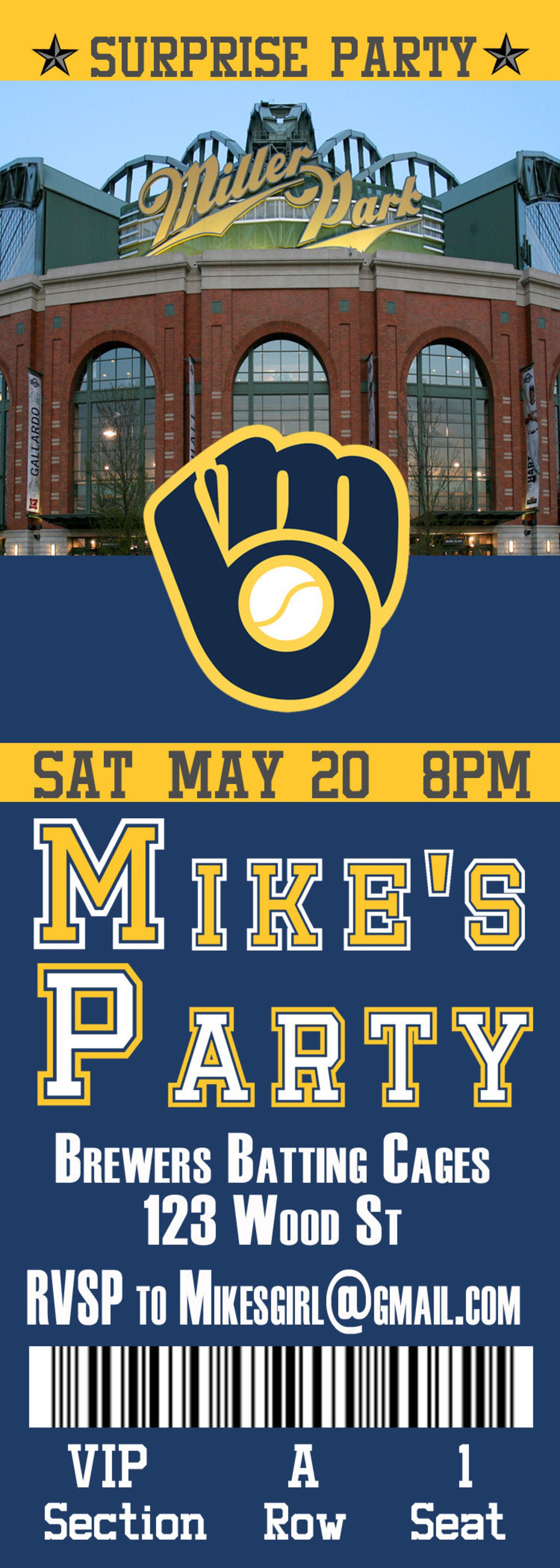 Milwaukee Brewers Ticket Invitation Etsy
