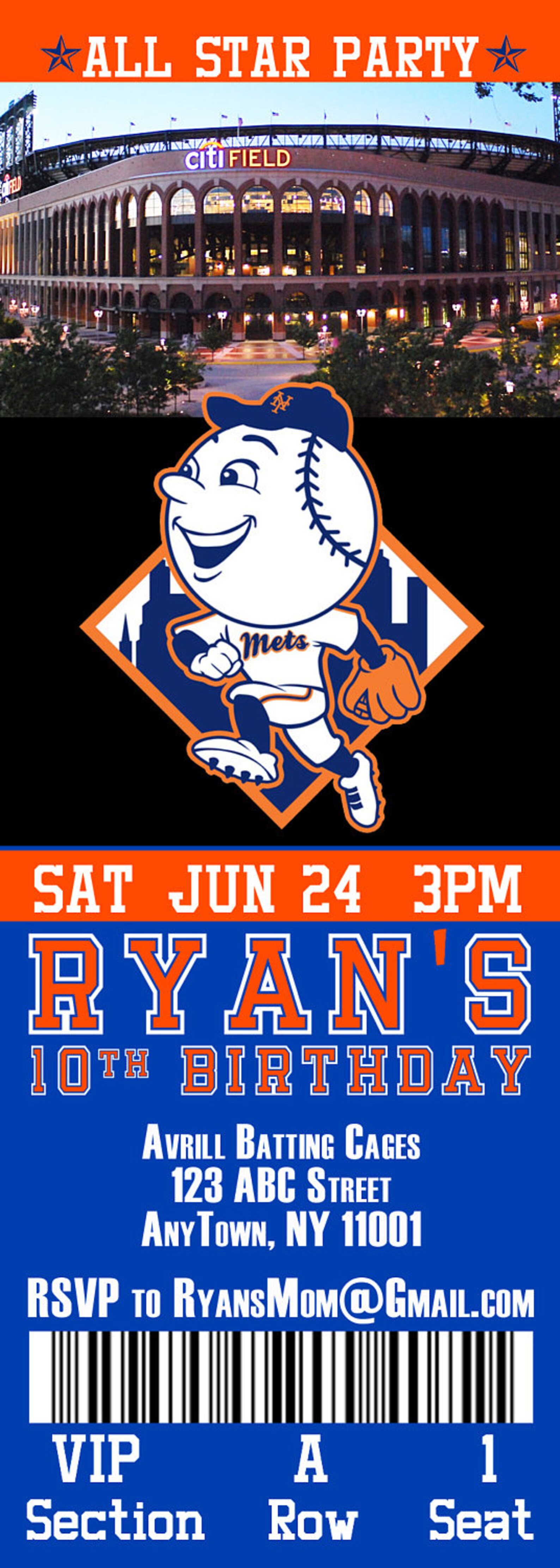 New York Mets Birthday Ticket Invitation | Etsy