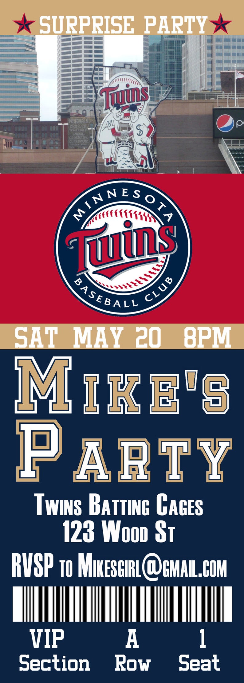 Minnesota Twins Birthday Ticket Invitation Etsy