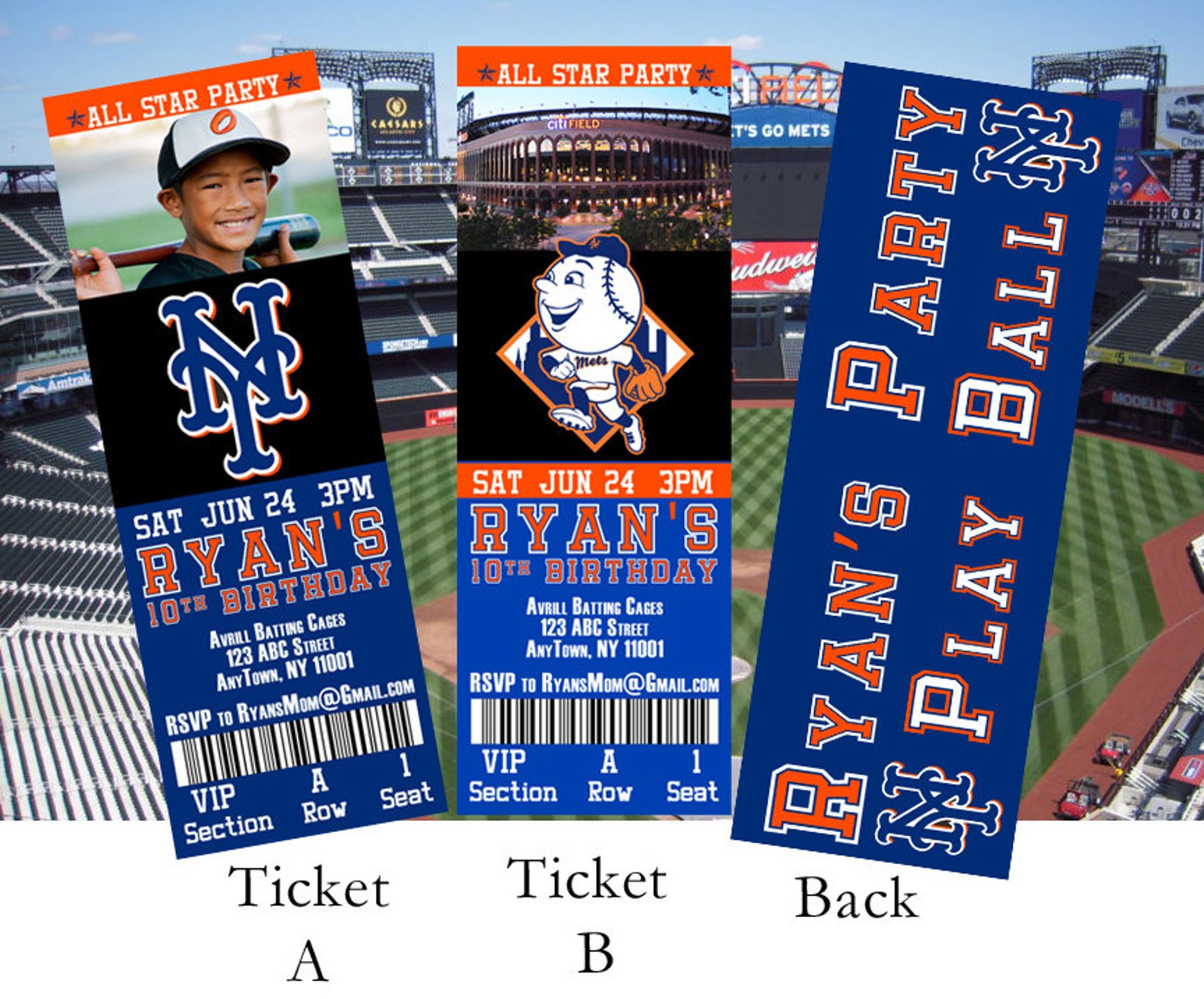 New York Mets Birthday Ticket Invitation Etsy