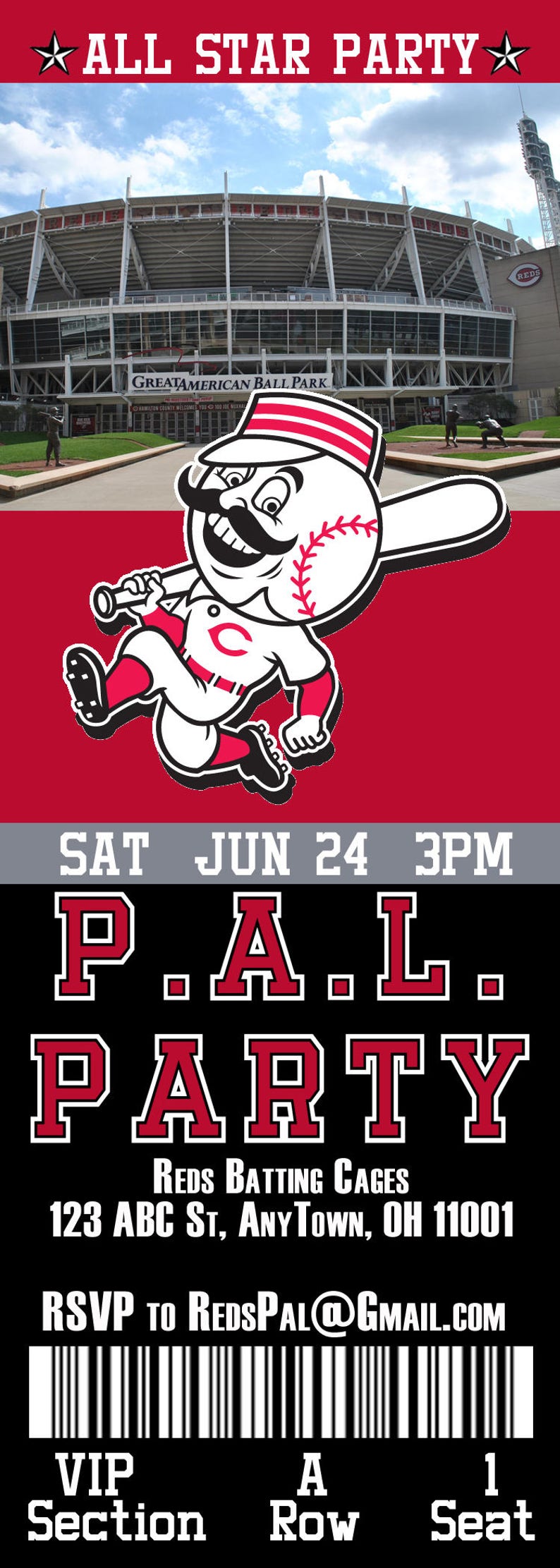Cincinnati Reds Birthday Ticket Invitation Etsy