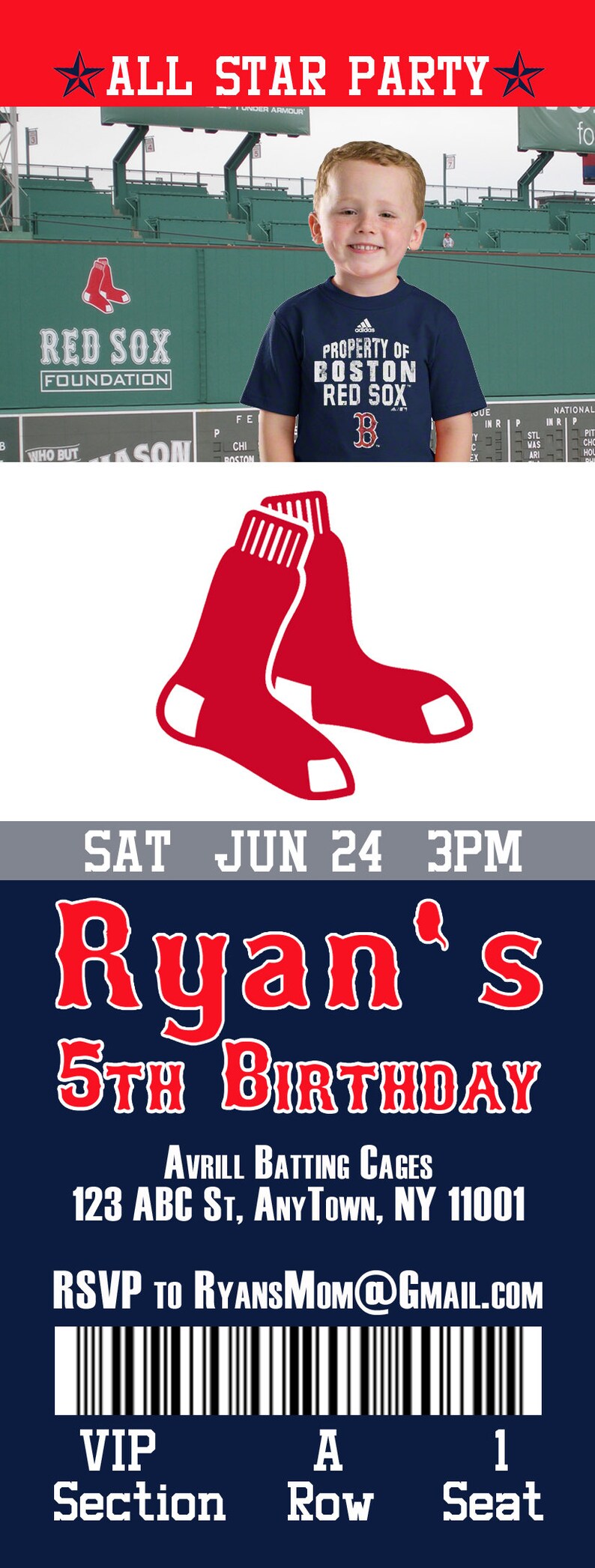 boston red sox birthday ticket invitation etsy