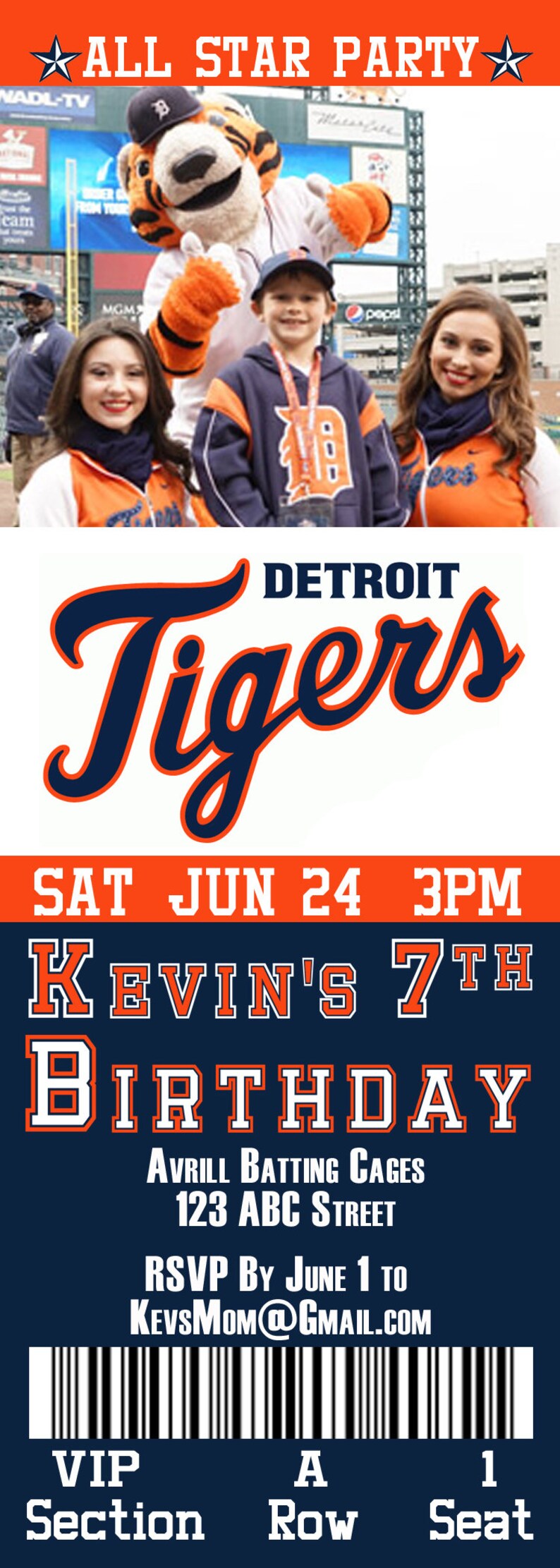 Detroit Tigers Birthday Ticket Invitation Etsy