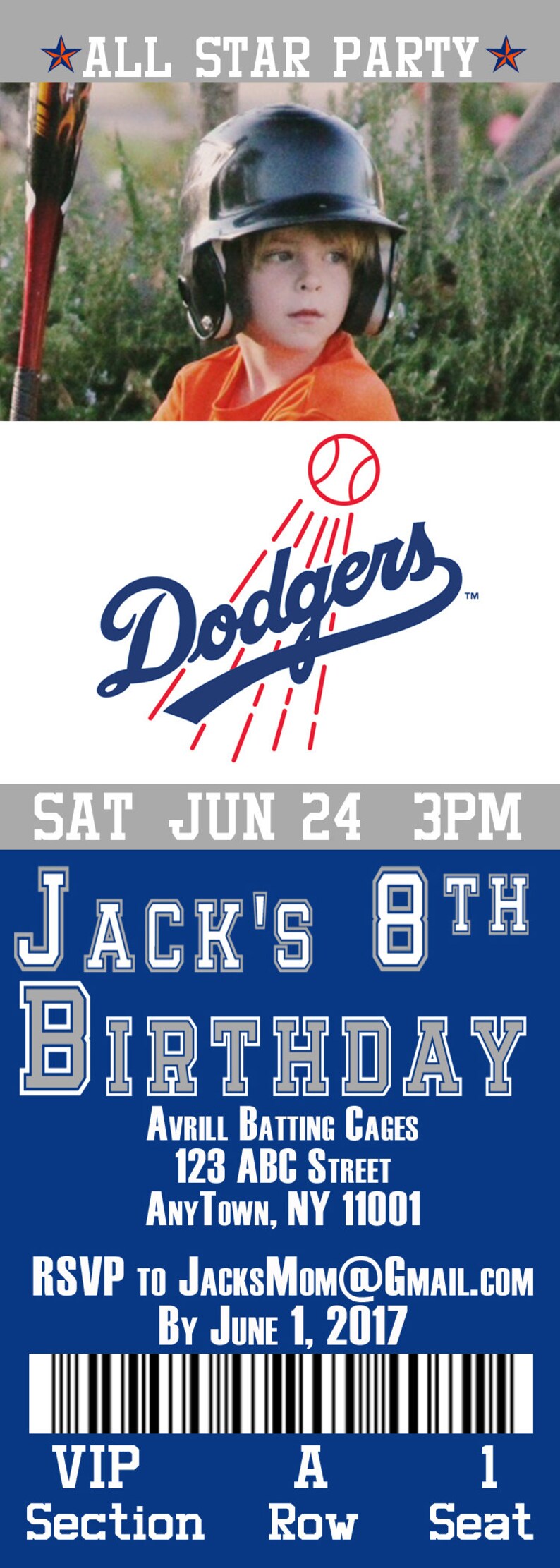 LA Dodgers Ticket Invitation Etsy