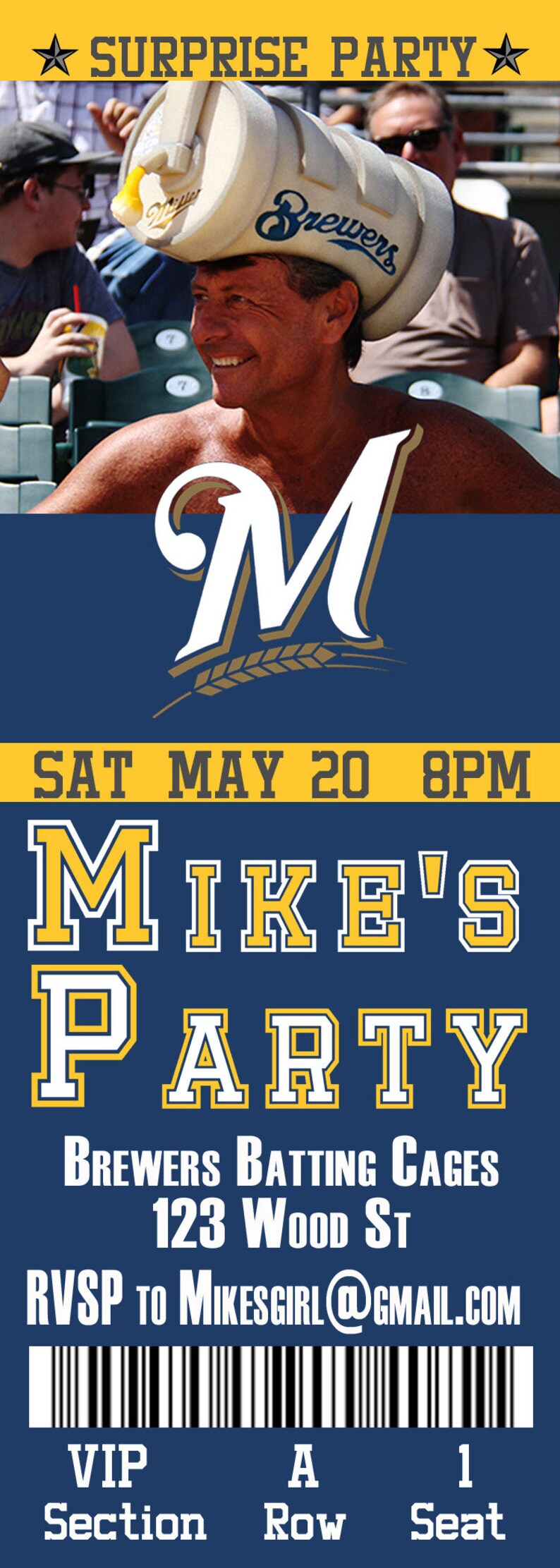 Milwaukee Brewers Ticket Invitation Etsy
