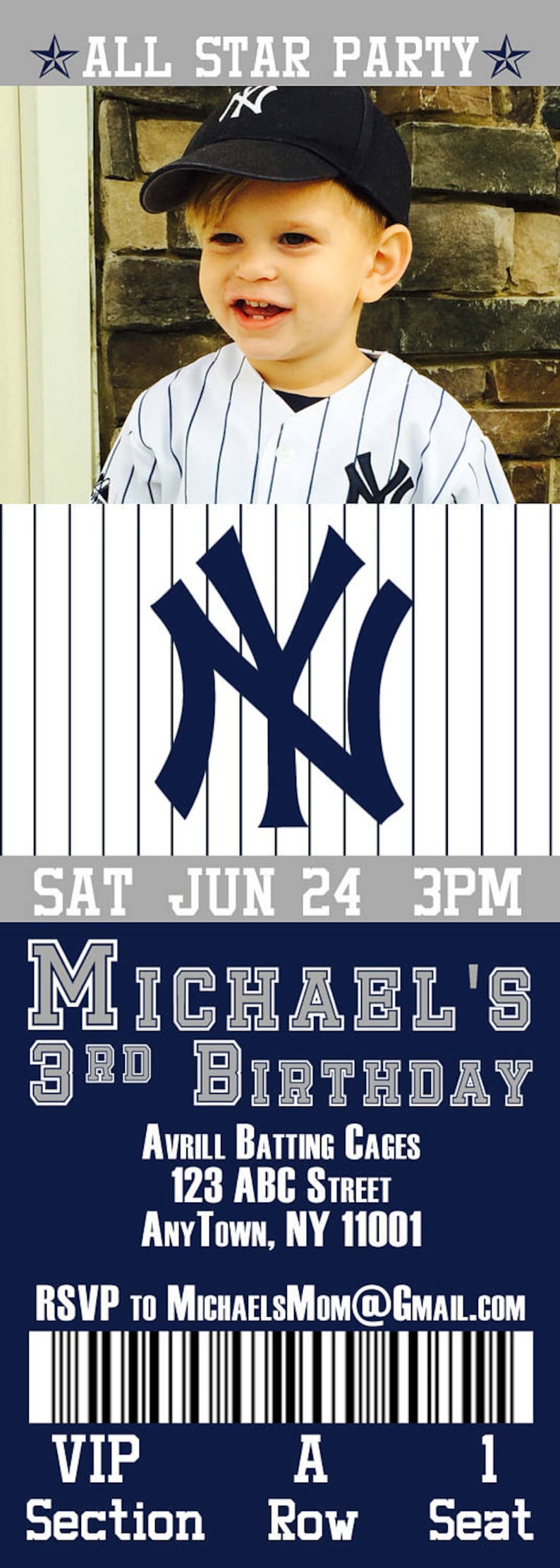 New York Yankees Birthday Ticket Invitation Etsy