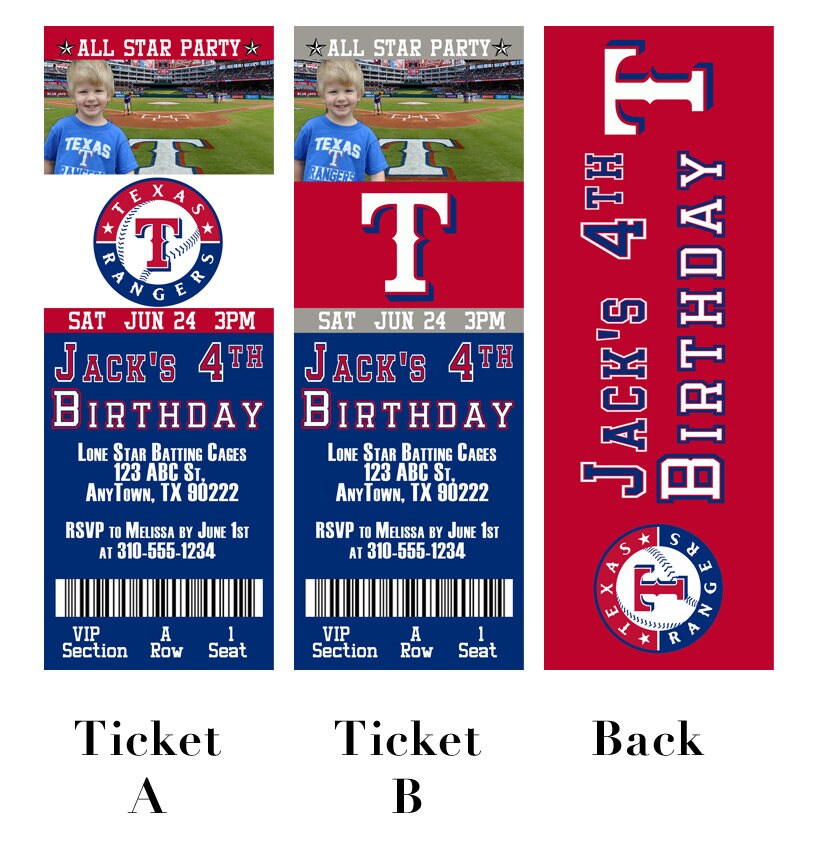 Texas Rangers Ticket Invitation Etsy