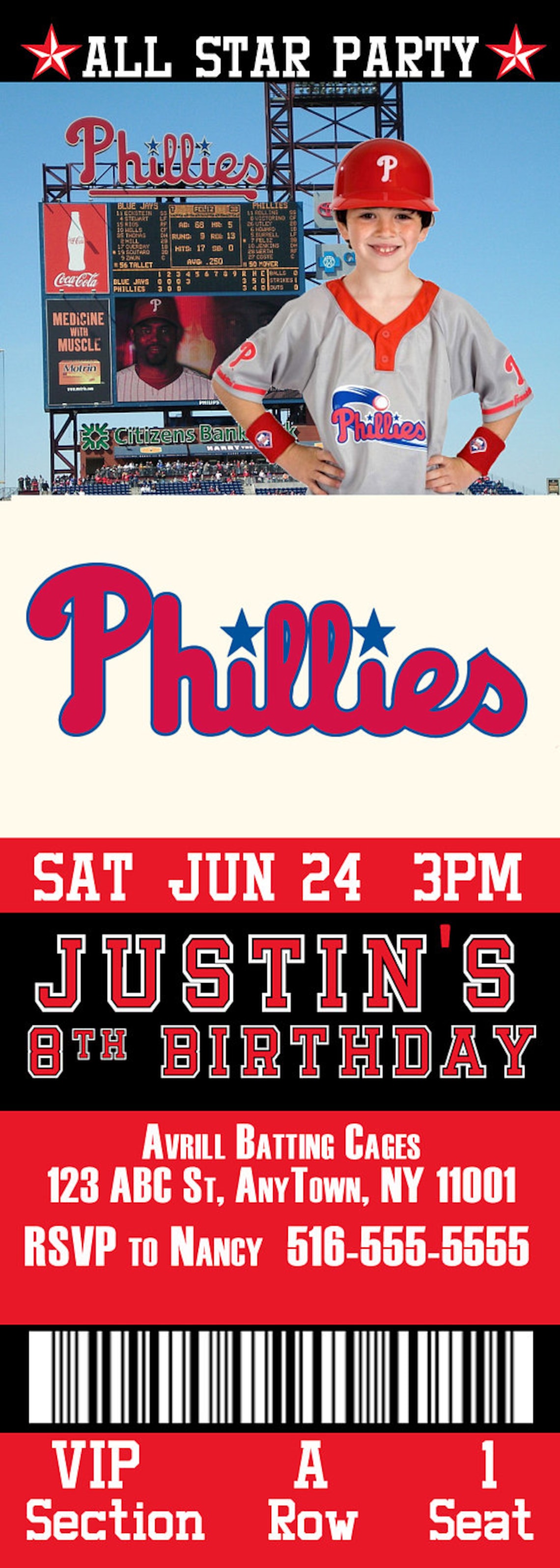 Philadelphia Phillies Birthday Ticket Invitation Etsy