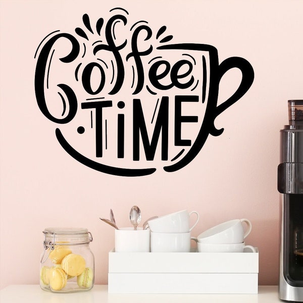 Adesivi murali frasi Coffee time frase adesiva da parte per bar wall stickers scritta cucina wall decal muro caffetteria