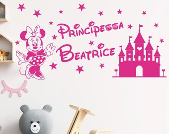 Adesivi murali per cameretta bambini con castello e scritta principessa con nome Wall stickers personalizzato wall decal da parete nursery