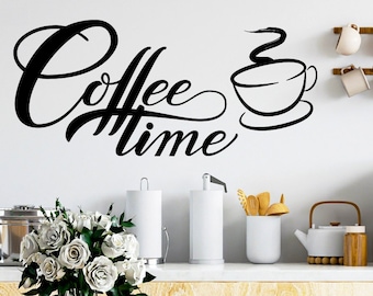 Wall stickers Coffee time phrase sticker by bar Wall stickers phrases written kitchen wall decal wall cafeteria