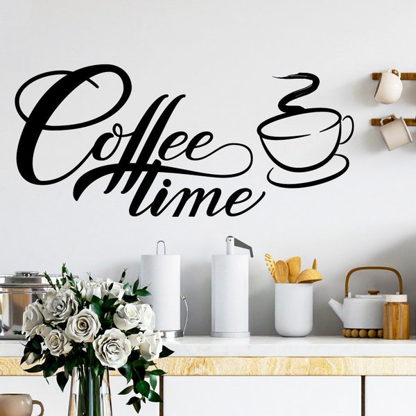 Wall stickers Coffee time frase adesiva da parte per bar Adesivi murali frasi scritta cucina wall decal muro caffetteria