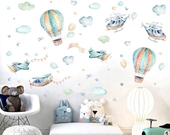Wall stickers decoration for children's bedrooms hot air balloons airplane clouds helicopter wall stickers nursery decalcomania